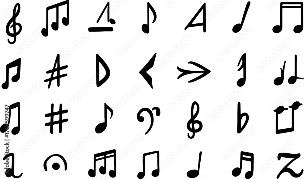 Fototapeta premium Hand Drawn Music Notes Icon Set Vector Illustration