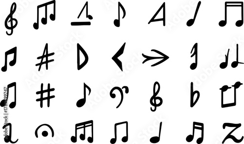 Hand Drawn Music Notes Icon Set Vector Illustration