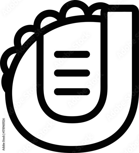 Simple outline icon of a rolled food item, resembling a taco, burrito, or wrap.
