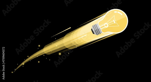 Creative Idea Concept Lightbulb with Speed Trail, Innovation and Bright Thinking on Dark Background
