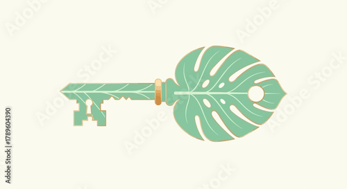 Botanical Key Tropical Leaf Design for Access, Unlock, and Secret Gardens Concept