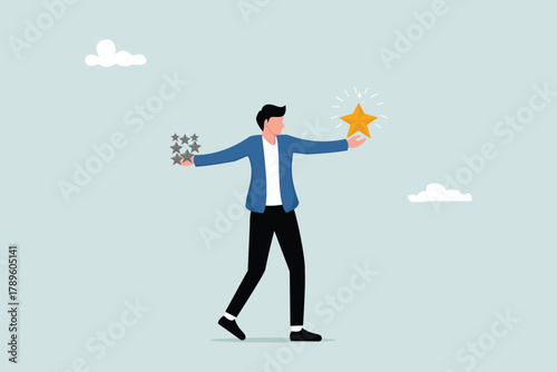 Quality vs quantity, management to ensure exceptional work results, work attitude to deliver superior results concept, smart entrepreneurs hold high quality stars valuable over other ordinary stars.