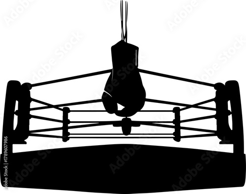 Boxing Gloves Silhouette  with vintage glove in the boxing ring