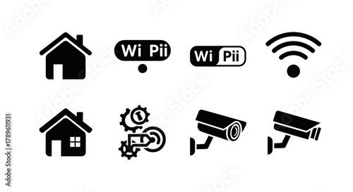 Set of smart home icons black glyph vector design elements for security and automation isolated on white background