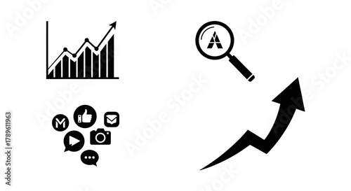 Set of business and social media icons simple flat vector design element for web and mobile apps isolated on white background