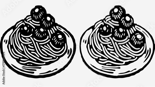 Delicious spaghetti with meatballs design element for menu or food blog, classic Italian dish