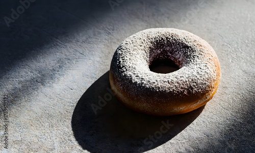 A Delicious Donut Dusted with Powdered Sugar on a Textured Surface