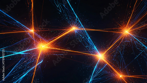 futuristic digital network made up of glowing blue and orange geometric Digital Nexus, Generative Ai