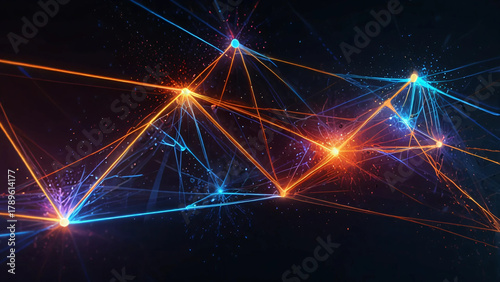 futuristic digital network made up of glowing blue and orange geometric Digital Nexus, Generative Ai