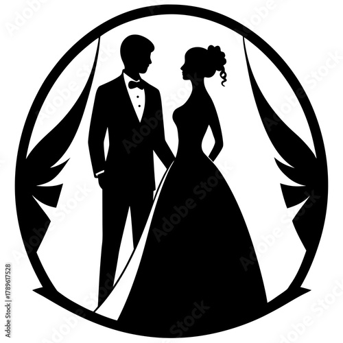 silhouette of bride and groom
