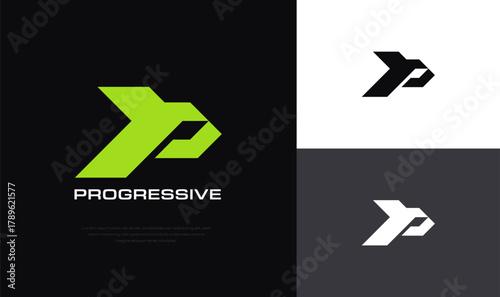 Letter P futuristic modern sports logo. Available for black and white version preview.