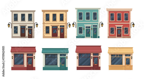Colorful Storefront Icons Charming Shopfronts & Commercial Buildings