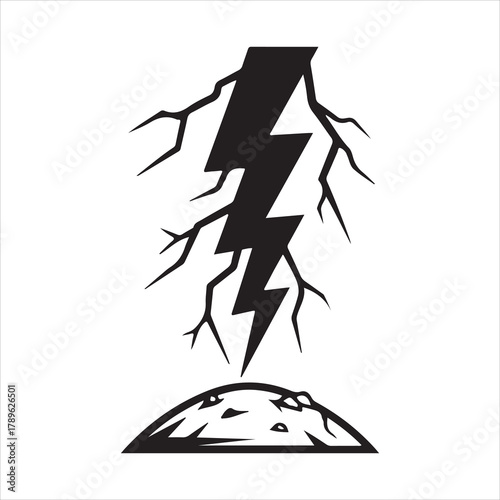 Powerful bolt of lightning strikes the earth with branching effect illustration
