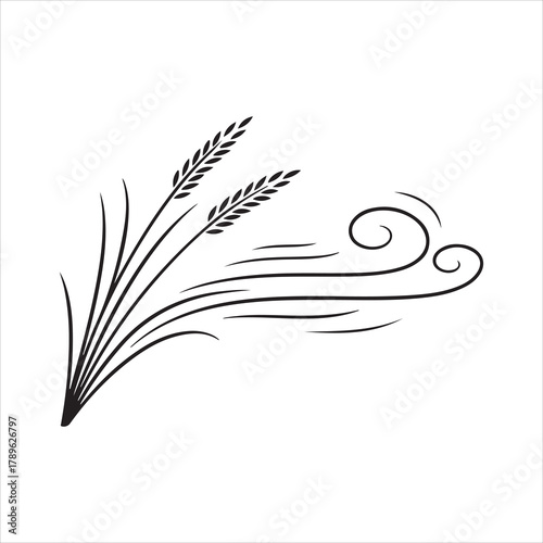 Stylized Illustration of Wheat Stalks Swaying Gently in a Breezy Wind