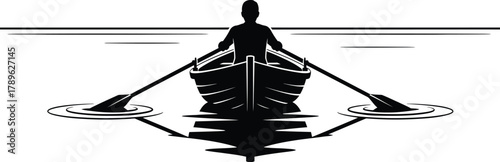 Man paddle boat on the lake vector illustration silhouette