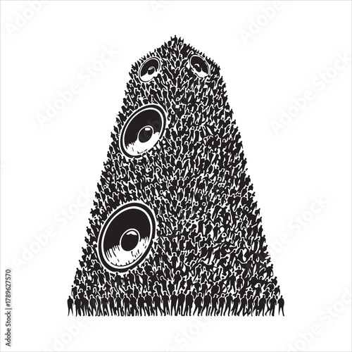 A Towering Monument of People Amplified by Giant Speakers