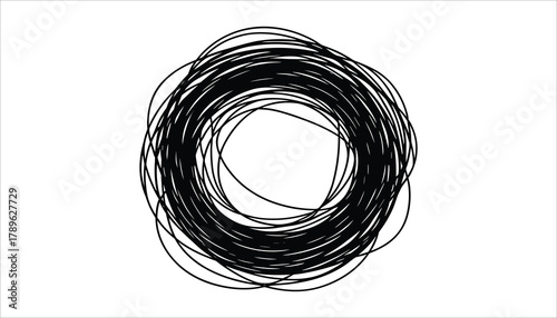 Black scribbled circular pattern on a white background abstract graphic circle