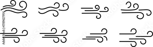 Stylized wind swirls and gusts icon set