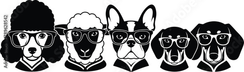Cute dogs wearing trendy sunglasses vector illustration