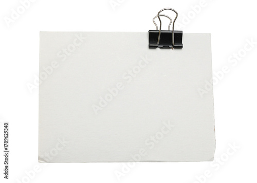 Torn White Paper with Binder Clip Isolated on Transparent Background, Torn Paper with Binder Clip, Torn Paper Edges. Ripped paper texture.