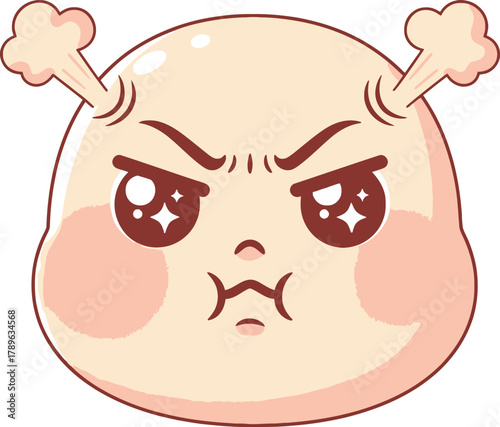Kawaii Angry Face Vector Icon - Cute Mad Emoticon with Steam Illustration