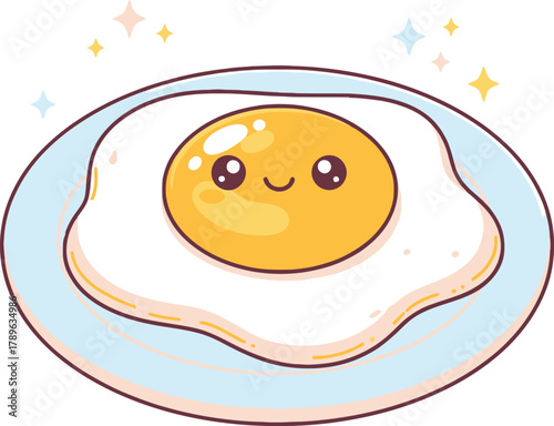 Kawaii Breakfast Fried Egg Vector Icon - Cute Smiling Morning Food Illustration