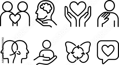 Minimalist mental health icons highlighting empathy and support
