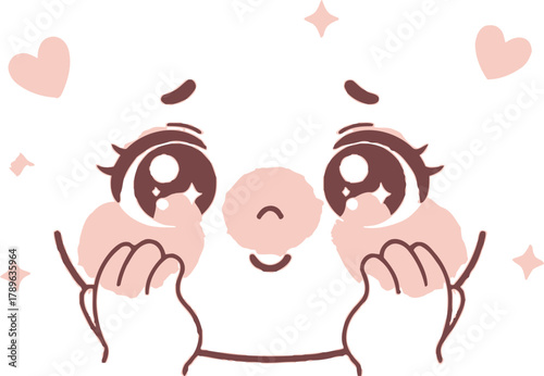 Kawaii Shy Face Vector Icon - Cute Character Hiding Cheeks with Hands Illustration