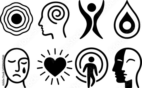 Minimalist depictions of human emotions and concepts in modern linear icons