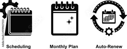 Calendar scheduling monthly plan auto renew vector icons set eps