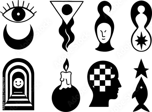 Abstract mystical symbols collection in bold geometric style
