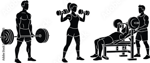 Gym workout fitness training weightlifting exercise vector icon