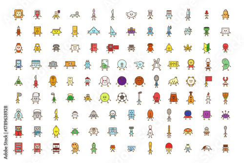 手書き風の様々なキャラクターイラストアイコンセット