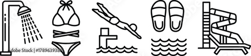 Waterpark summer vacation icons vector design element outline