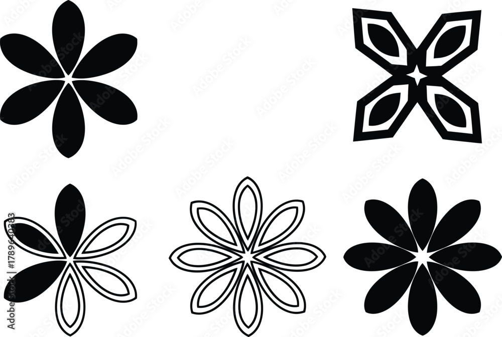 Fototapeta premium Collection of flower vector shapes floral design graphic elements