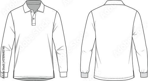 Blank long sleeve polo shirt front and back view vector template for clothing design mockup fashion apparel illustration