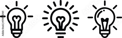 Idea and Innovation Light Bulb Icons Set with Heart Filament
