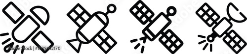 Communication Satellite and Space Technology Icons Set. Satellite and space line icons set 