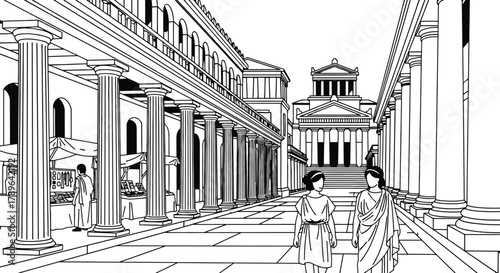 Ancient rome illustration roman forum architecture and people art