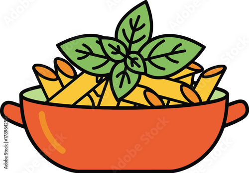Pasta penne basil illustration food drawing italian cuisine dish