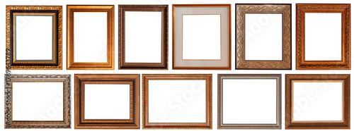 frame picture isolated on white background gold antique set