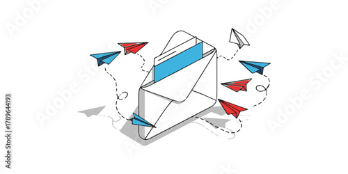 Communication Unleashed: A conceptual illustration depicting an open envelope with colorful paper airplanes emerging, symbolizing the dynamic flow of messages and ideas.