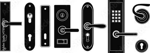 Door handles vector set modern interior design security hardware