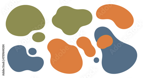Organic blob shape, abstract amoeba, irregular fluid element set. Simple flat abstract splodge, amoeba blob, liquid shape graphic design element. Vector illustration