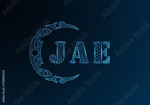 Low poly letter logo JAE design. JAE letter logo low poly vector design on blue color gradient background. JAE logo low poly design