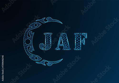 Low poly letter logo JAF design. JAF letter logo low poly vector design on blue color gradient background. JAF logo low poly design
