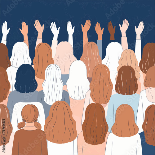 Diverse Crowd of Women Raising Hands Empowerment and Solidarity Illustration