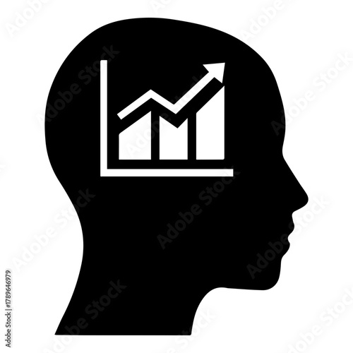 Silhouette of Head with Growing Bar Chart Inside Symbolizing Business Growth Strategy and Success Mindset