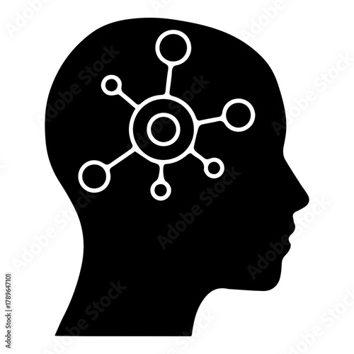 Icon silhouette of human head with interconnected network structure inside symbolizing complex thought artificial intelligence and modern learning