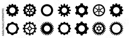 Gear set. Black gear set. Gear setting vector icon. Gear wheel isolated on white background